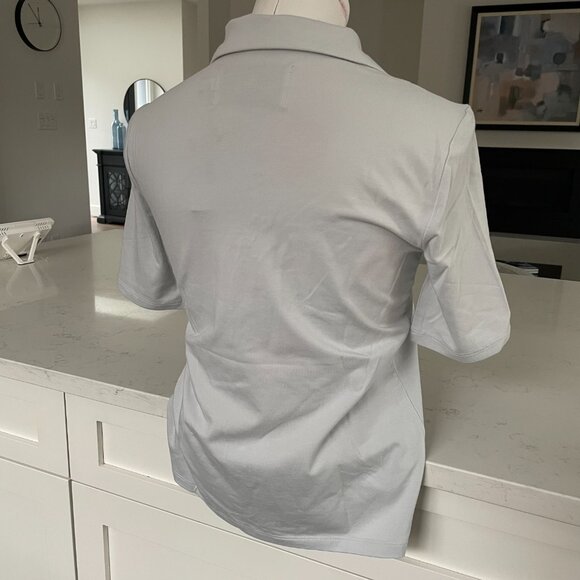Calvin Klein Jeans SS Collared V Neck Cotton Modal Top Soft Neutral Grey Sz S - Picture 6 of 14